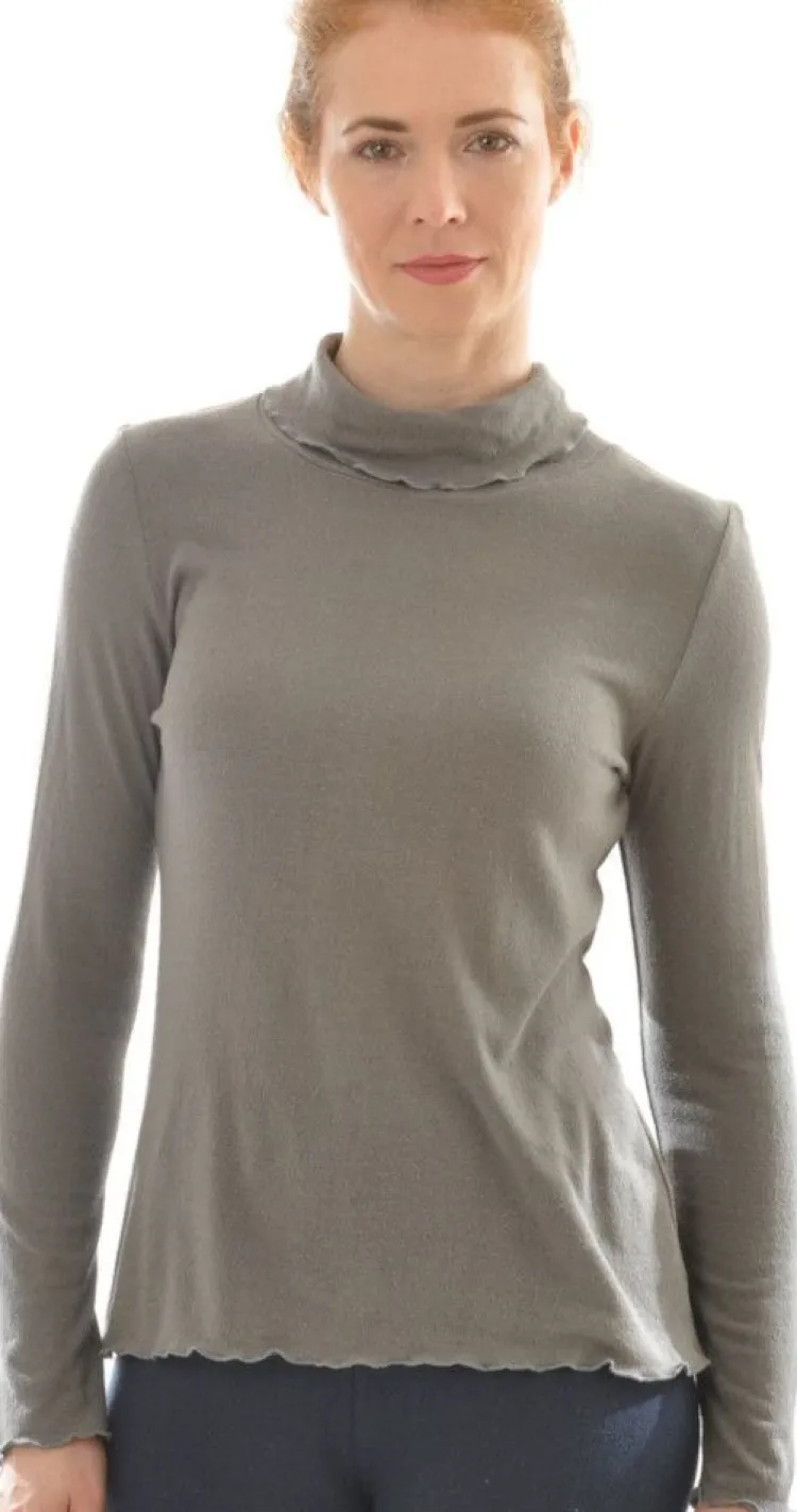 Shirts Mit Seide|Langarm^Alkena 100% Bio Bouretteseide ROLLKRAGEN SHIRT uni von