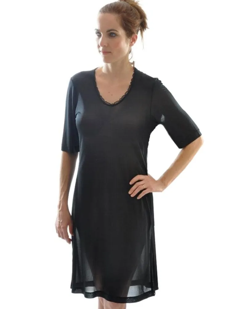 Seiden Basics|Seide Sleepshirt^Alkena 100% Bio-Seide KURZARM NACHTHEMD uni von
