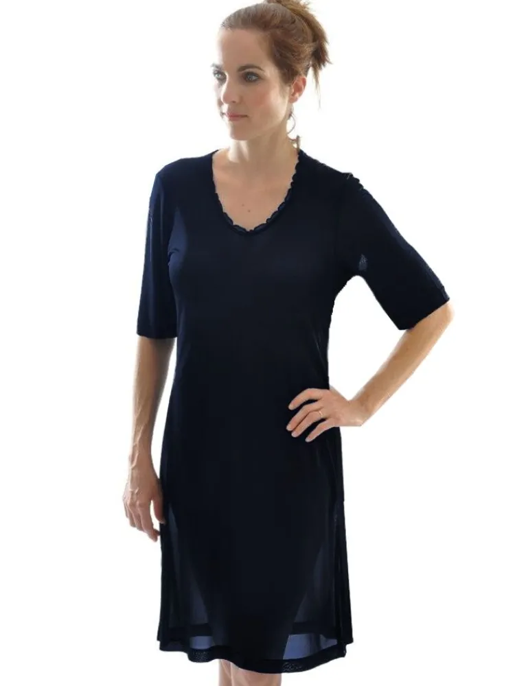 Seiden Basics|Seide Sleepshirt^Alkena 100% Bio-Seide KURZARM NACHTHEMD fein von