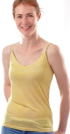 Spaghettiträger Tops|Mit Jersey & Wirkseide^Alkena 100% Bio-Seide SPAGHETTI-TOP bedruckt zart von