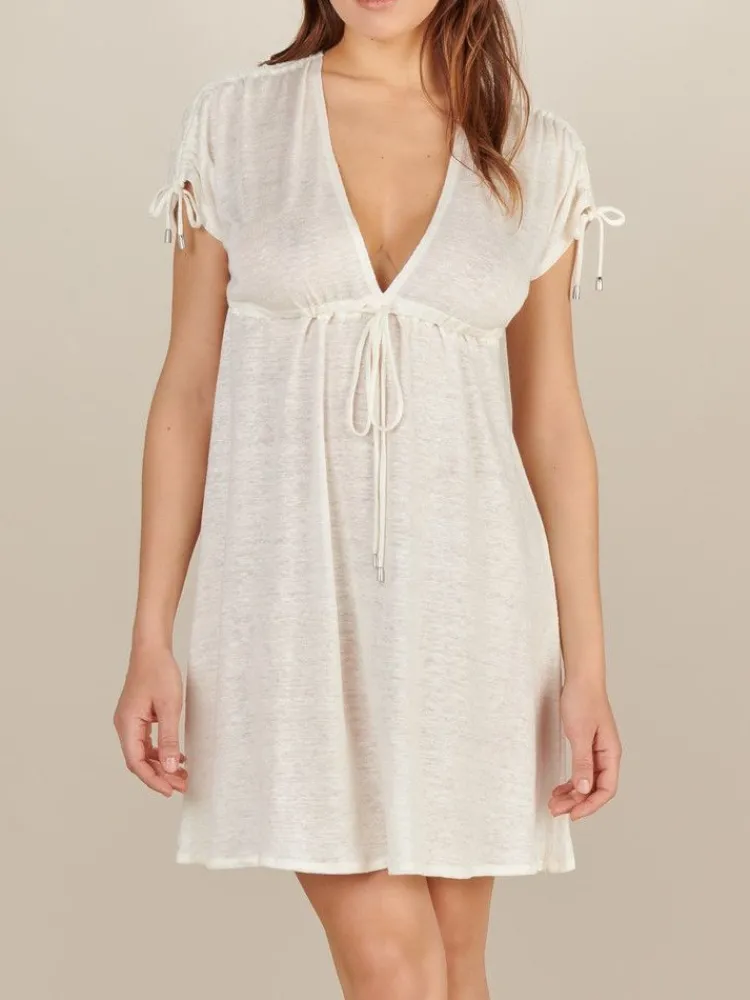 Strandkleider & Sommerkleider|Kaftan, Tunika & Pareo^Pain de Sucre 100% Leinen Strandtunika VOLCY 21 von wollweiß oder taupe schlammfarben