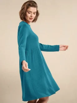 Lounge-Wear|Strickpullover^Kokon Zwo 100% Merinowolle kbT Feinstrick Kleid von blau-grün