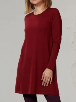 Lounge-Wear|Bluse & Tunika^Kokon Zwo 100% Merinowolle kbT Feinstrick Long-Tunika von rot