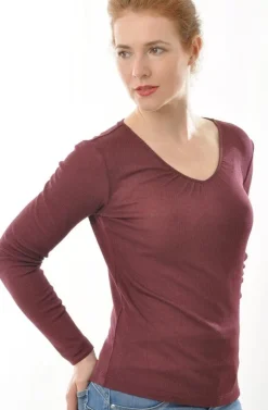 Wolle-Seide Shirts|Langarm^Alkena 55% Seide 45% Wolle V-SHIRT LANGARM gerippt von