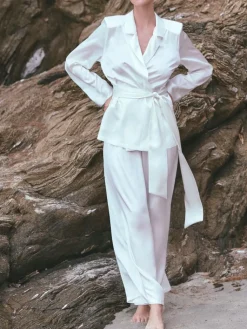 Lounge-Wear|Seidenpyjama^Marjolaine 100% Seide Hausanzug ARTEMIS in von naturweiss