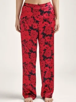 Lounge-Wear|Mit Seidensatin^Aubade 100% Seide Hose TOI MON AMOUR rot-schwarz von rotes Blumenmuster mit schwarz