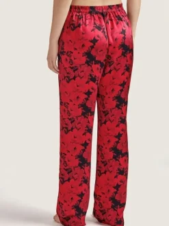 Lounge-Wear|Mit Seidensatin^Aubade 100% Seide Hose TOI MON AMOUR rot-schwarz von rotes Blumenmuster mit schwarz