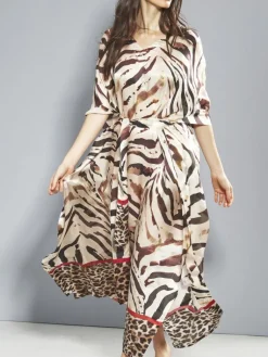 Strandkleider & Sommerkleider|Kaftan, Tunika & Pareo^Eva B. Bitzer 100% Seide Kaftan SELVAGGIO von sand oder schwarz-bunt