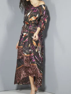 Strandkleider & Sommerkleider|Kaftan, Tunika & Pareo^Eva B. Bitzer 100% Seide Kaftan SELVAGGIO von sand oder schwarz-bunt