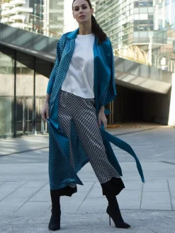 Morgenmantel Lang|Morgenmantel Aus Satin^Vivis 100% Seide Morgenmantel MELISSA von petrol-schwarz