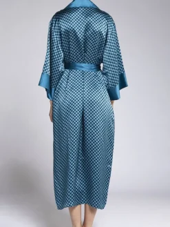 Morgenmantel Lang|Morgenmantel Aus Satin^Vivis 100% Seide Morgenmantel MELISSA von petrol-schwarz