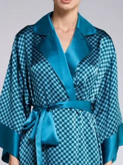 Morgenmantel Lang|Morgenmantel Aus Satin^Vivis 100% Seide Morgenmantel MELISSA von petrol-schwarz