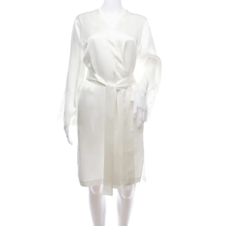 Morgenmantel Kurz|Morgenmantel Aus Satin^Luna di Seta 100% Seide Morgenmantel ROYAL LACE von smaragdgrün oder elfenbein-weiß Spitze