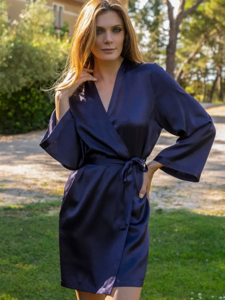 Morgenmantel Kurz|Morgenmantel Aus Satin^Marjolaine 100% Seide Morgenmantel SOIE LASER elegant von