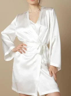 Morgenmantel Kurz|Morgenmantel Aus Satin^Marjolaine 100% Seide Morgenmantel SOIE LASER Satin von