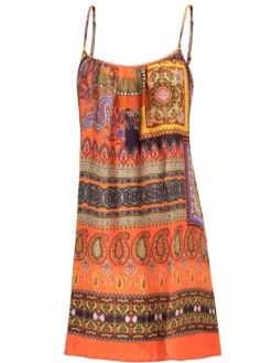 Strandkleider & Sommerkleider|Kleider^Eva B. Bitzer 100% Seide Nachthemd CHILI von orange-rot mit gold