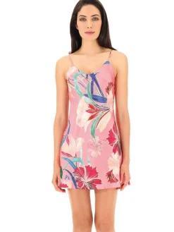 Seidennachthemd^Luna di Seta 100% Seide Nachthemd FLOWER BOUQUET von rosa mit grün geblümt