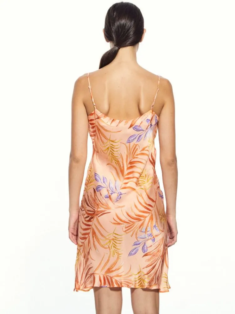 Strandkleider & Sommerkleider|Kleider^Eva B. Bitzer 100% Seide Nachthemd LEANDRA Blättermuster von apricot oder grün