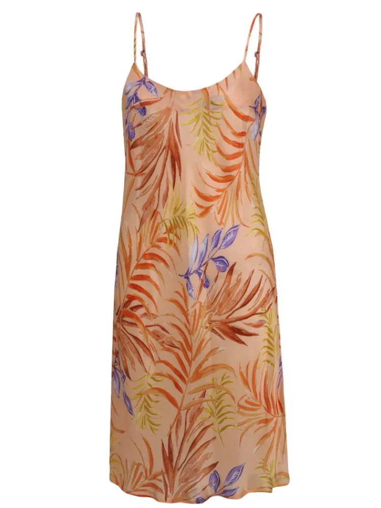 Strandkleider & Sommerkleider|Kleider^Eva B. Bitzer 100% Seide Nachthemd LEANDRA Blättermuster von apricot oder grün