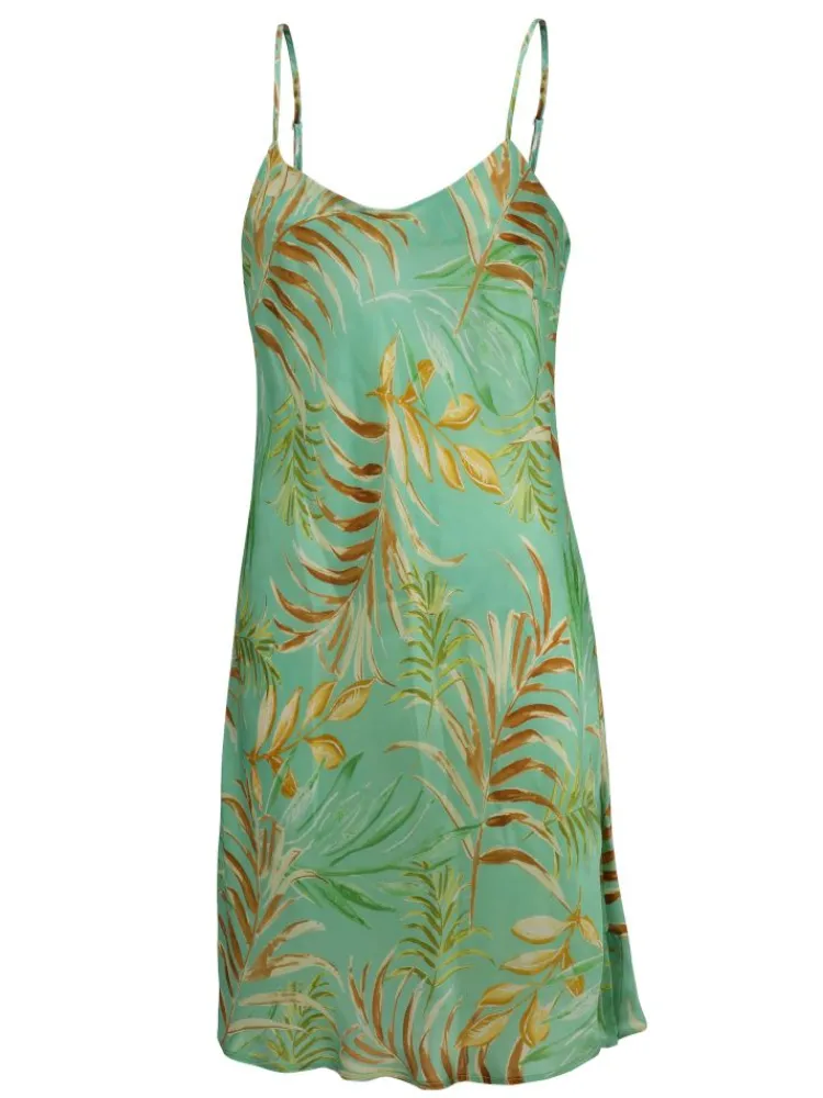 Strandkleider & Sommerkleider|Kleider^Eva B. Bitzer 100% Seide Nachthemd LEANDRA Blättermuster von apricot oder grün