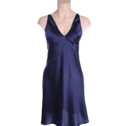 Seidennachthemd^Luna di Seta 100% Seide Nachthemd PIPING von tintenblau