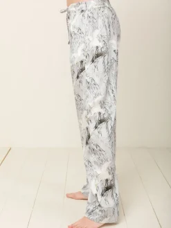 Lounge-Wear|Seidenpyjama^Radice 100% Seide Schlafanzug Elisabetha in JAPANESE GARDEN von silber mit weiß und dunkelgrau