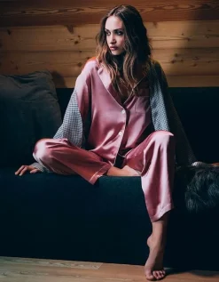 Seidenpyjama^Luna di Seta 100% Seide Schlafanzug SILK SOUL altrosé von altrosé mit weißer Biese