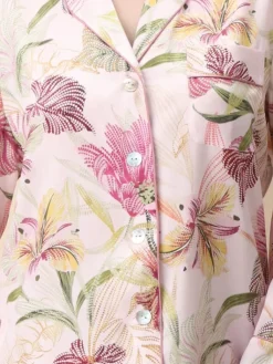 Lounge-Wear|Seidenpyjama^Luna di Seta 100% Seide Schlafanzug SPRING GARDEN rosa von gepunktetes Blumenmuster auf rosa