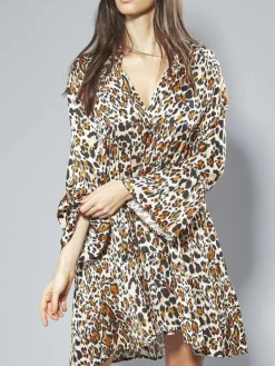 Strandkleider & Sommerkleider|Kaftan, Tunika & Pareo^Eva B. Bitzer 100% Seide Tunika Kleid LEONISSIMA von braun schwarz mit taupe und rosa auf naturweiß