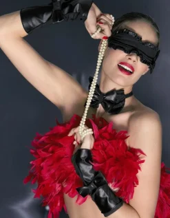 Sexy Kleinigkeiten|Handschuhe^Trasparenze 3 tlg. Set MARGOT Maske Fliege Armstulpen von schwarz