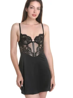 Shirt Mit Spitze^Prelude Babydoll mit Bügel VALSE CRYSTAL von Milano schwarz oder eisblau