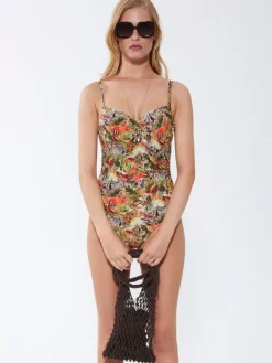 Badeanzug & Bikini^Fu00fcrstenberg Badeanzug ZEBRA IN PARADISE apricot grün von Fürstenberg Dschungelmuster Print in apricot und grün