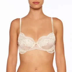 Alle Bhs^Millesia Balconette BH ADRIANA von mit Seide türkisblau oder gold-sand farben mit Spitze