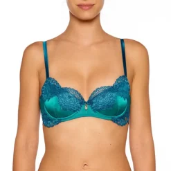 Alle Bhs^Millesia Balconette BH ADRIANA von mit Seide und Spitze türkisblau oder gold-sand farben mit Spitze