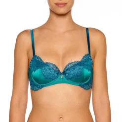 Alle Bhs^Millesia Balconette BH ADRIANA von mit Seide und Spitze türkisblau oder gold-sand farben mit Spitze