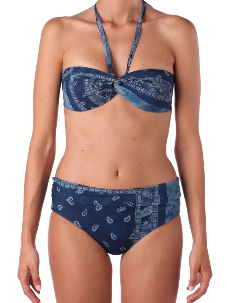 Badeanzug & Bikini^Ritratti Bandeau-Bikini IBIZA in blau von Mare blau mit floralen Mustern