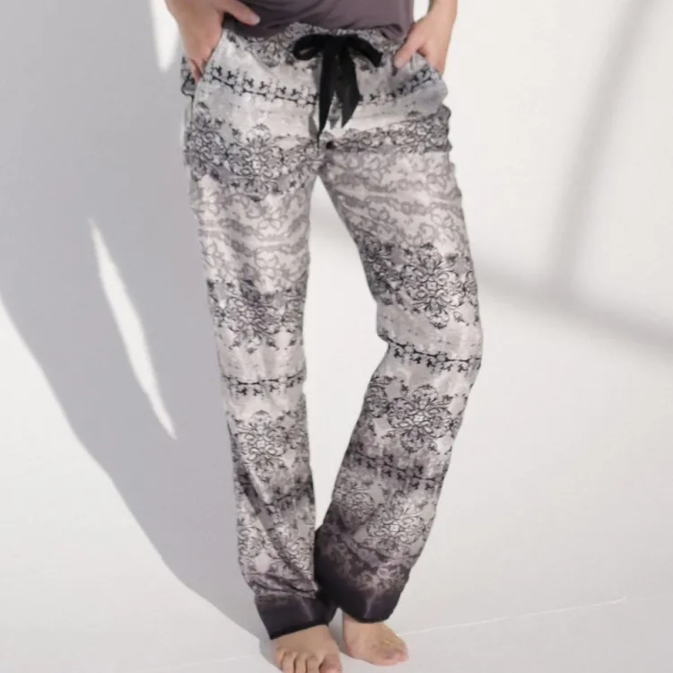 Strandhose & Jumpsuit|Lounge-Wear^Gattina Batist Hose Baumwolle mit Seide DARK BEAUTY grau-schwarz von
