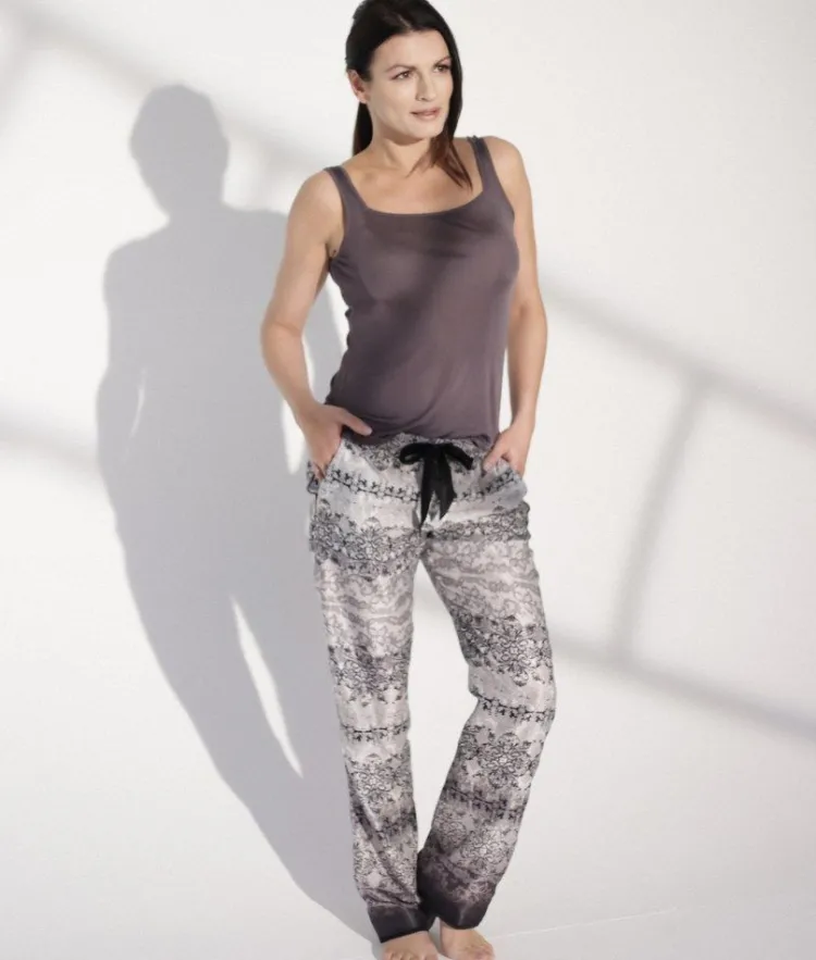 Strandhose & Jumpsuit|Lounge-Wear^Gattina Batist Hose Baumwolle mit Seide DARK BEAUTY grau-schwarz von