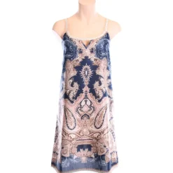 Strandkleider & Sommerkleider|Kleider^Gattina Batist Kleid Baumwolle mit Seide MOON SHADOW blau-gold von dunkelblau und gold bedruckt