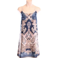 Strandkleider & Sommerkleider|Kleider^Gattina Batist Kleid Baumwolle mit Seide MOON SHADOW blau-gold von dunkelblau und gold bedruckt