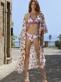 Morgenmantel Lang|Morgenmantel Mit Seide^Laetitia Beachwear Batist Morgenmantel mit Seide DAFNE weiss von weiss mit Häkel Applikationen