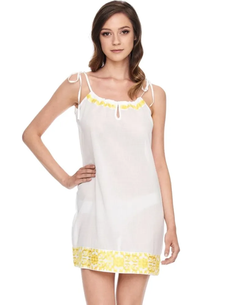 Strandkleider & Sommerkleider|Freizeit- & Reisekleidung^Gattina Baumwolle Batist Dress JÖRDIS weiß-gold von weiß mit gold