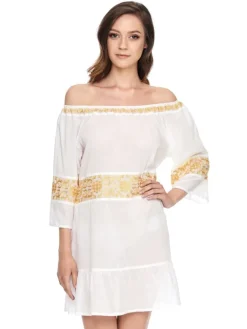 Strandkleider & Sommerkleider|Kaftan, Tunika & Pareo^Gattina Baumwolle Batist Strandtunika JÖRDIS mit Stickerei von weiß oder schwarz mit gold