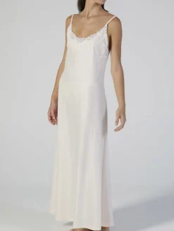Alle Negligés^Verdiani Baumwolle Neglige mit Spitze lang BIANCO von weiß mit Spitze