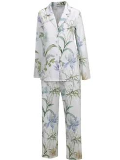 Lounge-Wear^Fu00fcrstenberg Baumwolle Satin Schlafanzug IRIS weiß aqua von Fürstenberg weiß mit aqua und schilfgrün