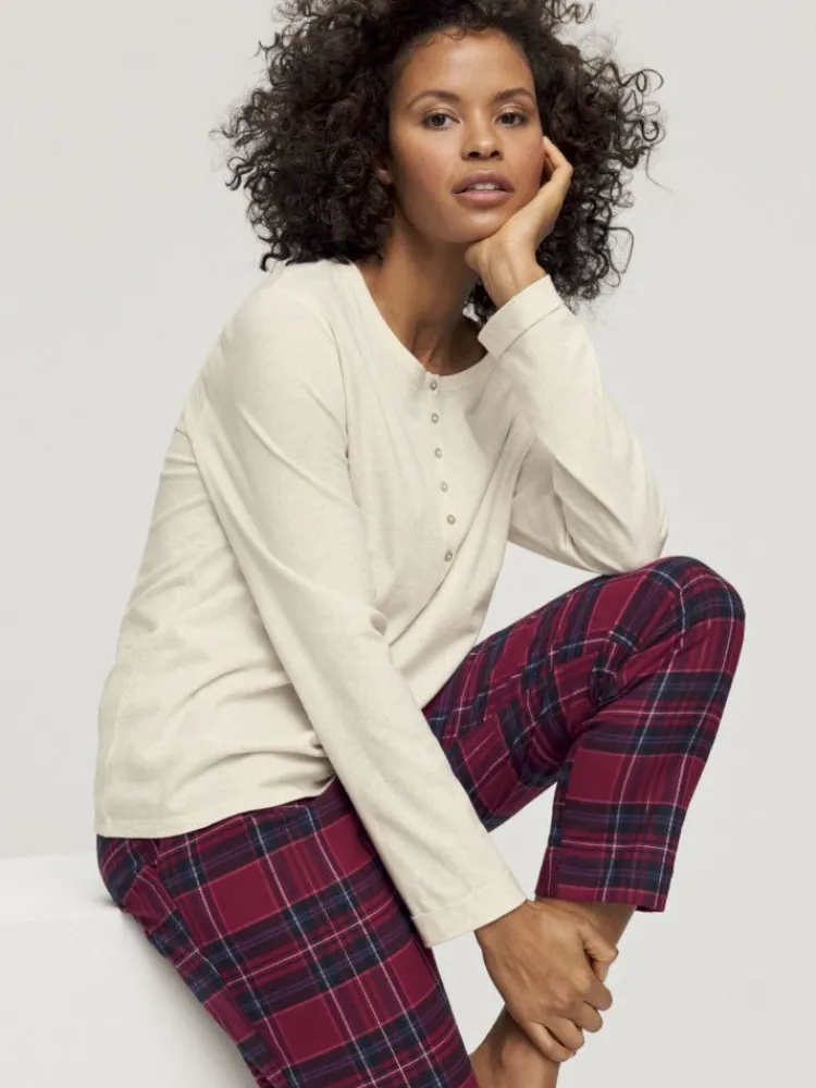 Lounge-Wear^Triumph Bio Baumwolle Flanell Pyjama Hose LOUNGE ME COTTON kariert schwarz weiß oder rot mit Karomuster