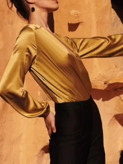 Bluse & Tunika|Langarm^Pain de Sucre Blusenbody mit Seide BUSE 72 von messing