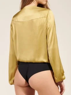 Bluse & Tunika|Langarm^Pain de Sucre Blusenbody mit Seide BUSE 72 von messing