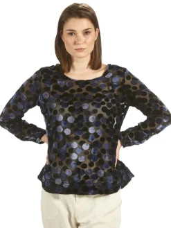 Bluse & Tunika|Shirts Mit Seide^Kokon Zwo Blusenshirt SAMT schwarz-blau von mit Seide schwarz mit Blau und Punkten