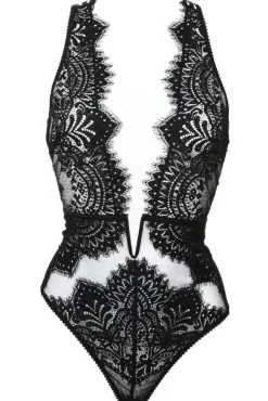 Shirt Mit Spitze|Alle Bodys^Prelude Body BLACK SWAN CRYSTAL mit Steinchen von Milano schwarz und rot